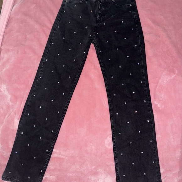 Mango Women's Straight-Fit Strass Jeans w Rhinestones Size 4 - Picture 1 of 4